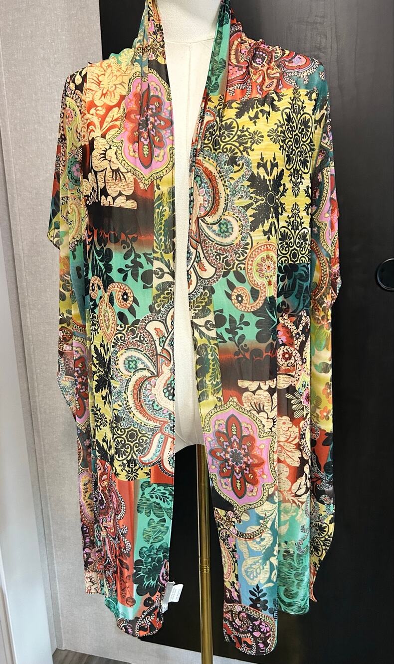 Vtg Alberto Makali Scarf Neck Wrap Shawl Aztec Boho Artsy 90's Floral Paisley